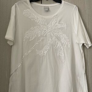 Chico's White Embroidered Palm Tree Top